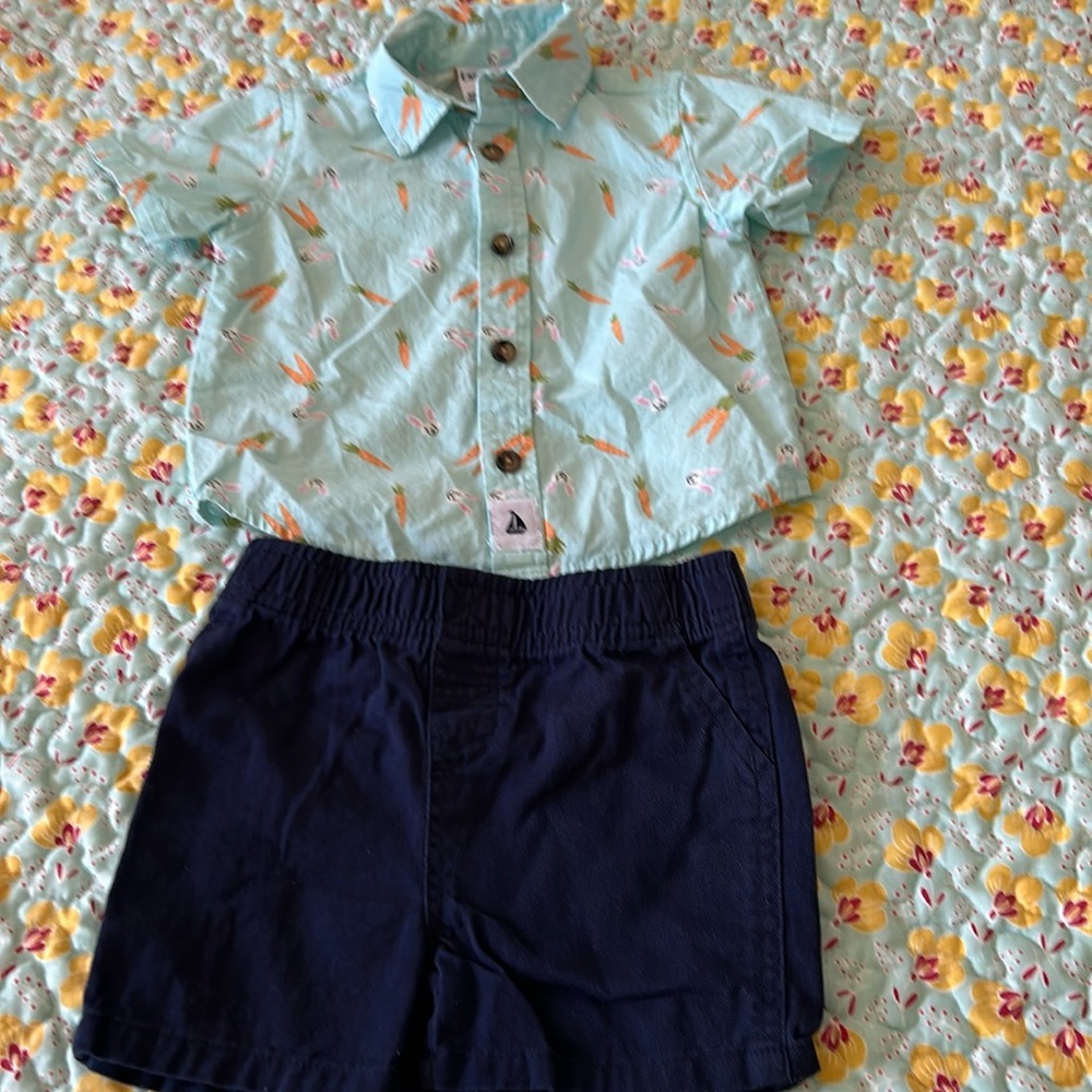 Land’ n Sea Two Piece Outfit Short Sleeve Button Down Shirt & Shorts 12 m NWOT